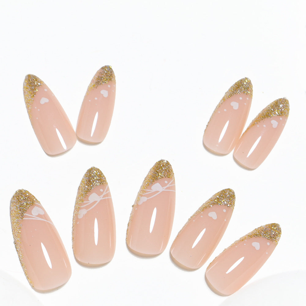 Glitzer-Akzent Mandel-Form Druck-Nagelset Brehn