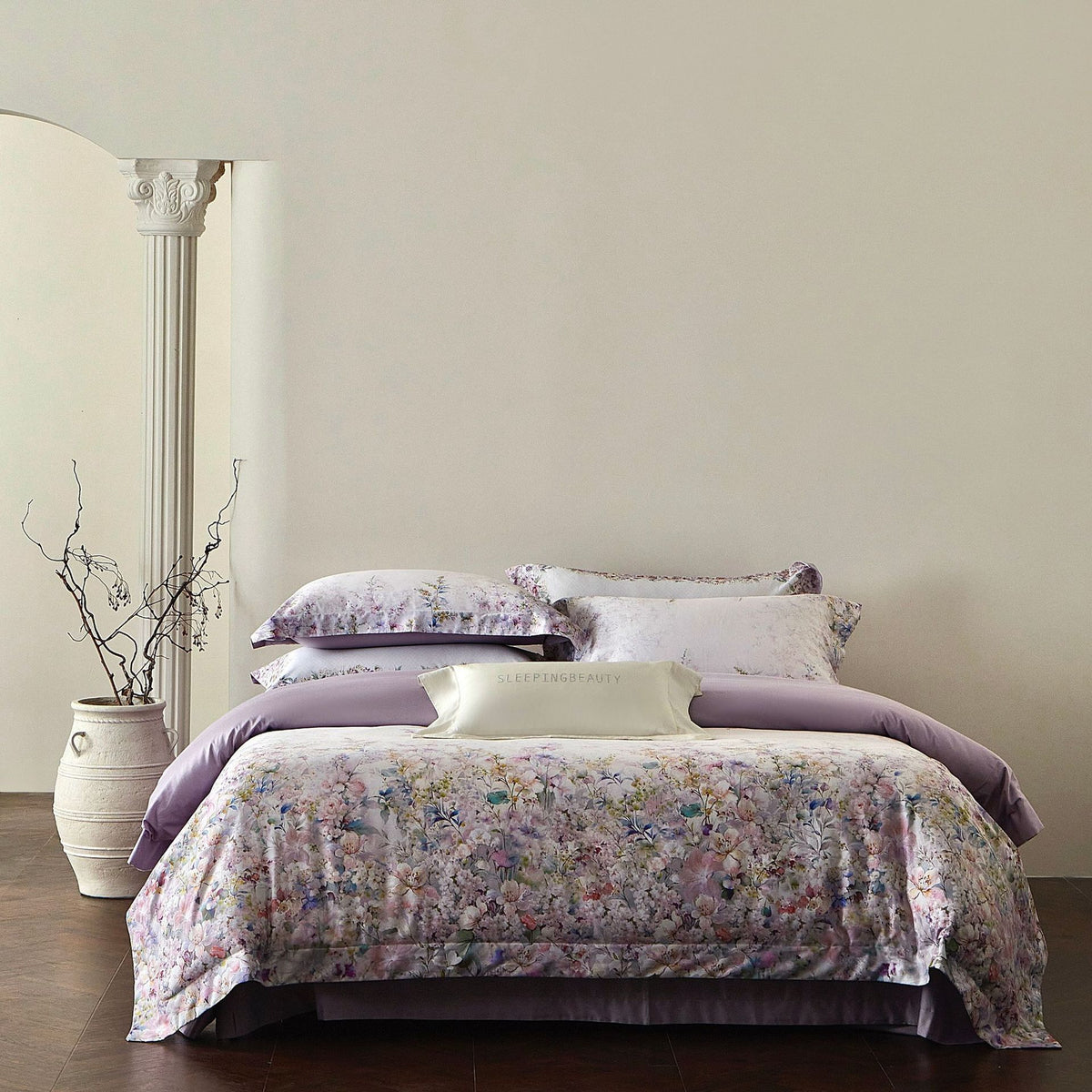 Luxus Floral Baumwollsatin Bettbezug Set mit Kontrastsaum und Kissenbezügen