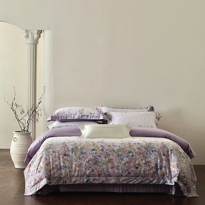 Luxus Floral Baumwollsatin Bettbezug Set mit Kontrastsaum und Kissenbezügen