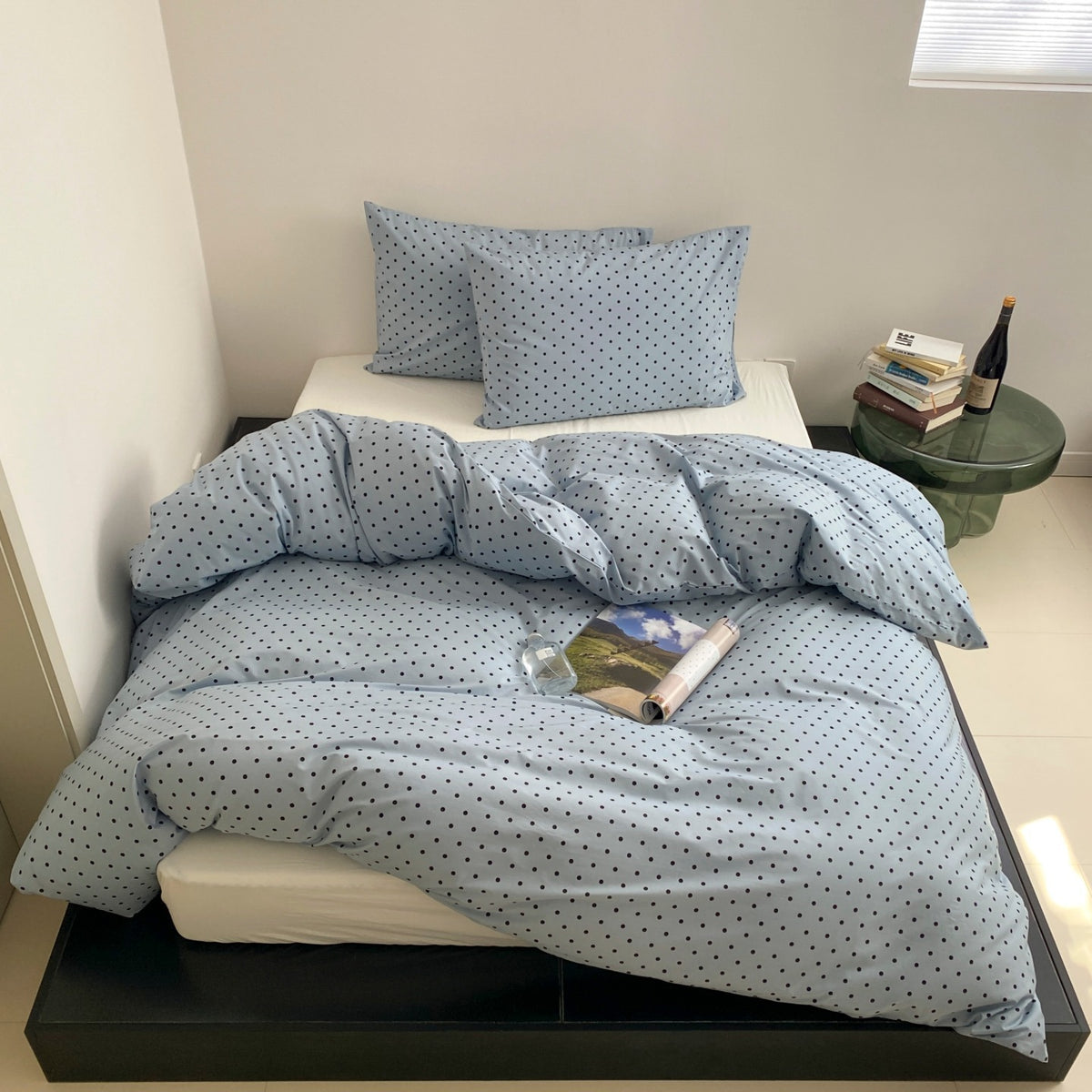 Atmungsaktives Baumwoll-Percale-Punkte-Duvet-Bezug-Set mit Reißverschluss und Kissenbezügen