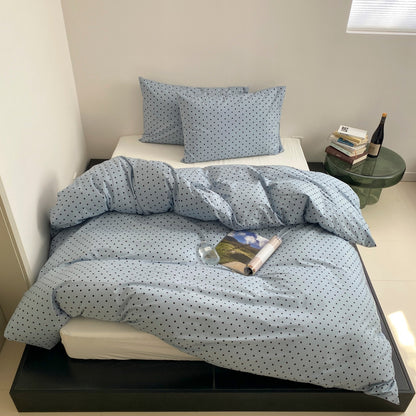 Atmungsaktives Baumwoll-Percale-Punkte-Duvet-Bezug-Set mit Reißverschluss und Kissenbezügen