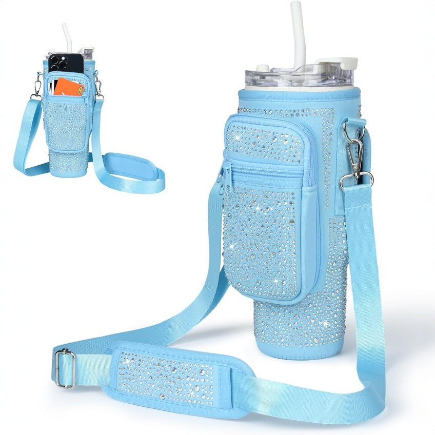 Damen trendige und glitzernde Trinkflasche mit Umhängetasche Brehn