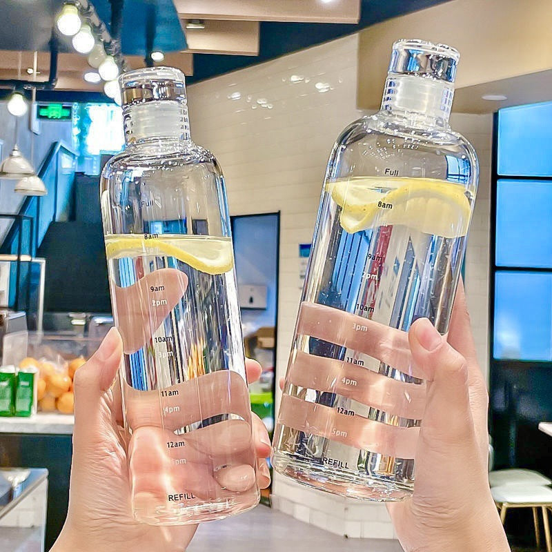 Damen transparente Motiv-Trinkflasche mit Zeitmarkierungen Brehn