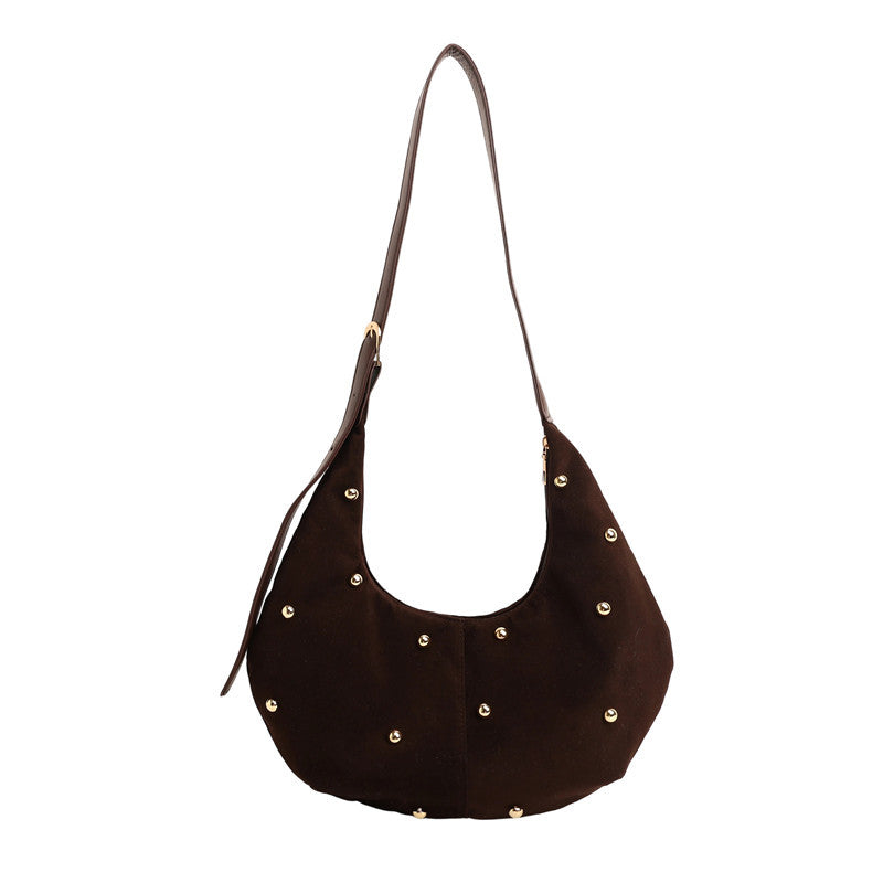 Texturiertes Wildleder Hobo Bag mit dekorativen Nieten Brehn