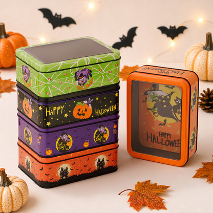 Halloween-Metallbox mit Sichtfenster und Hexenmotiv