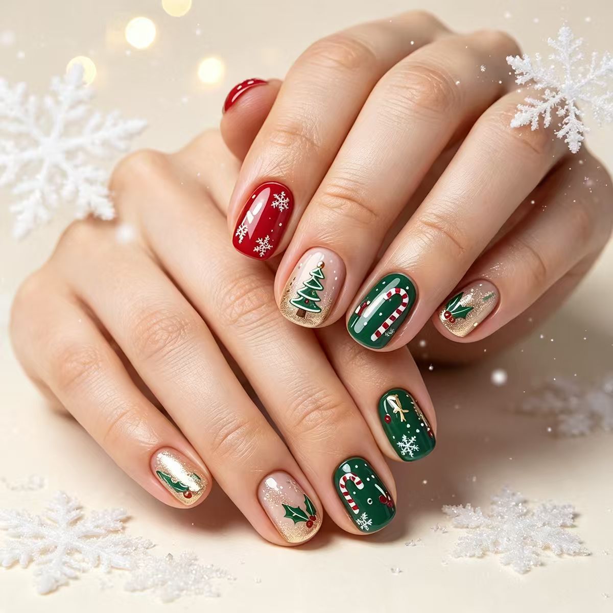 Kunstnägel Im Festlichen Weihnachtsdesign Brehn