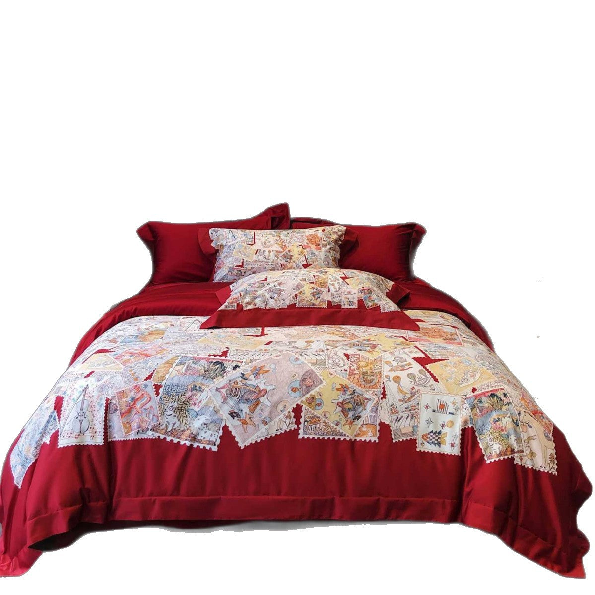 Luxuriöse Baumwollsatin-Bettwäschegarnitur mit feiner Floraler Ornamentik und dekorativem Kissenbezug