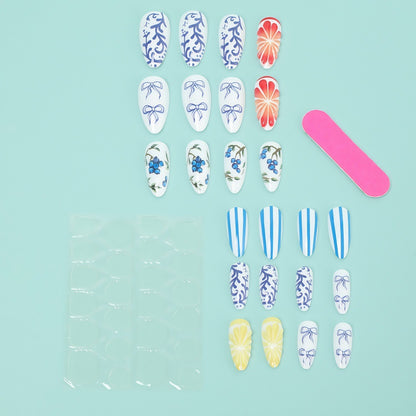 Kunstnagel Set mit handgefertigten floralen und grafischen Designs Brehn