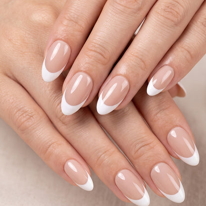 Elegantes Press-On-Nagel-Set mit französischem Spitzen-Design