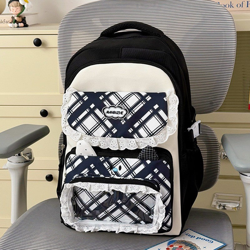 Süßes kariertes Muster Mehrfachtaschen Schulrucksack