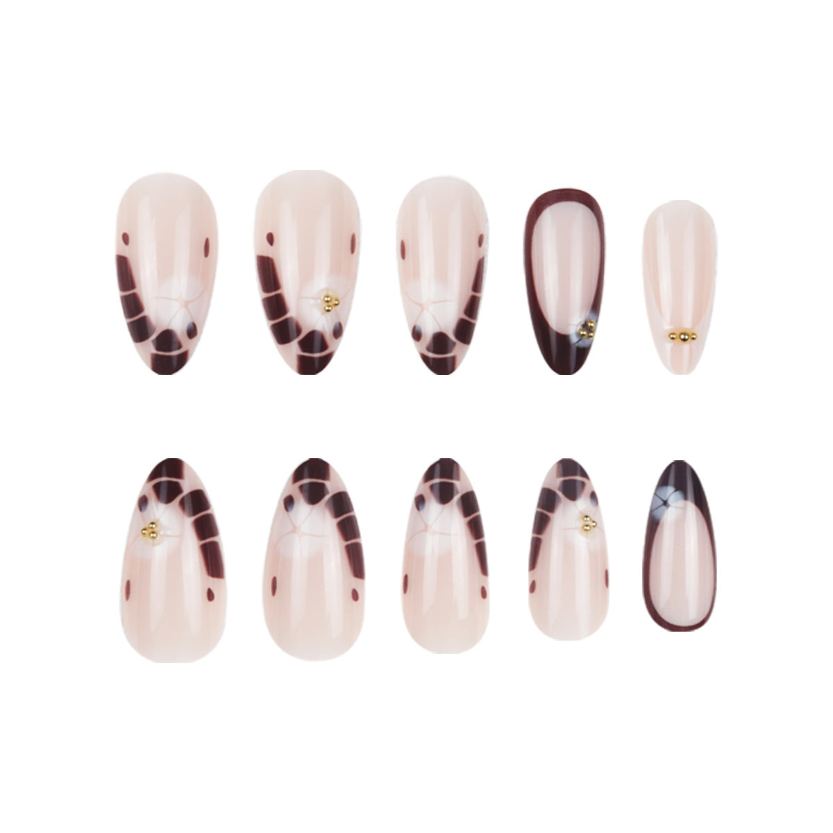 Künstlerisches Stiletto Press-On Nail Set mit einzigartigem Blumenmuster Brehn