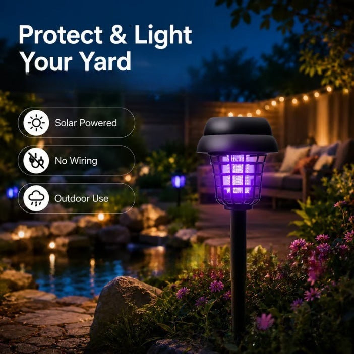 Solarbetriebener UV-Insektenvernichter Gartenstecker mit integriertem Solarpanel und Dämmerungs- bis Morgensensor Brehn