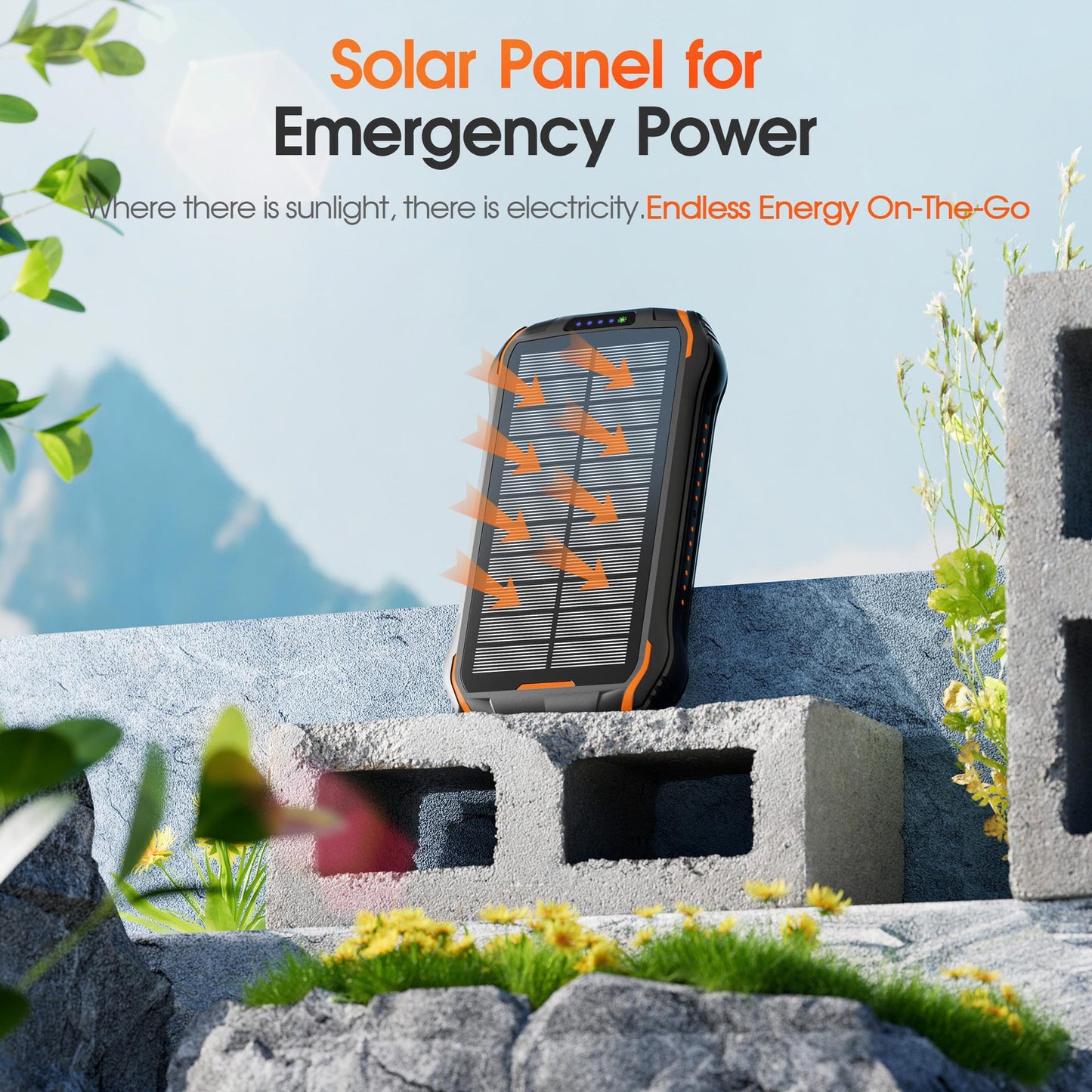 Robuste Solar-Powerbank mit Schnellladefunktion und Integrierter Led-Lampe Brehn