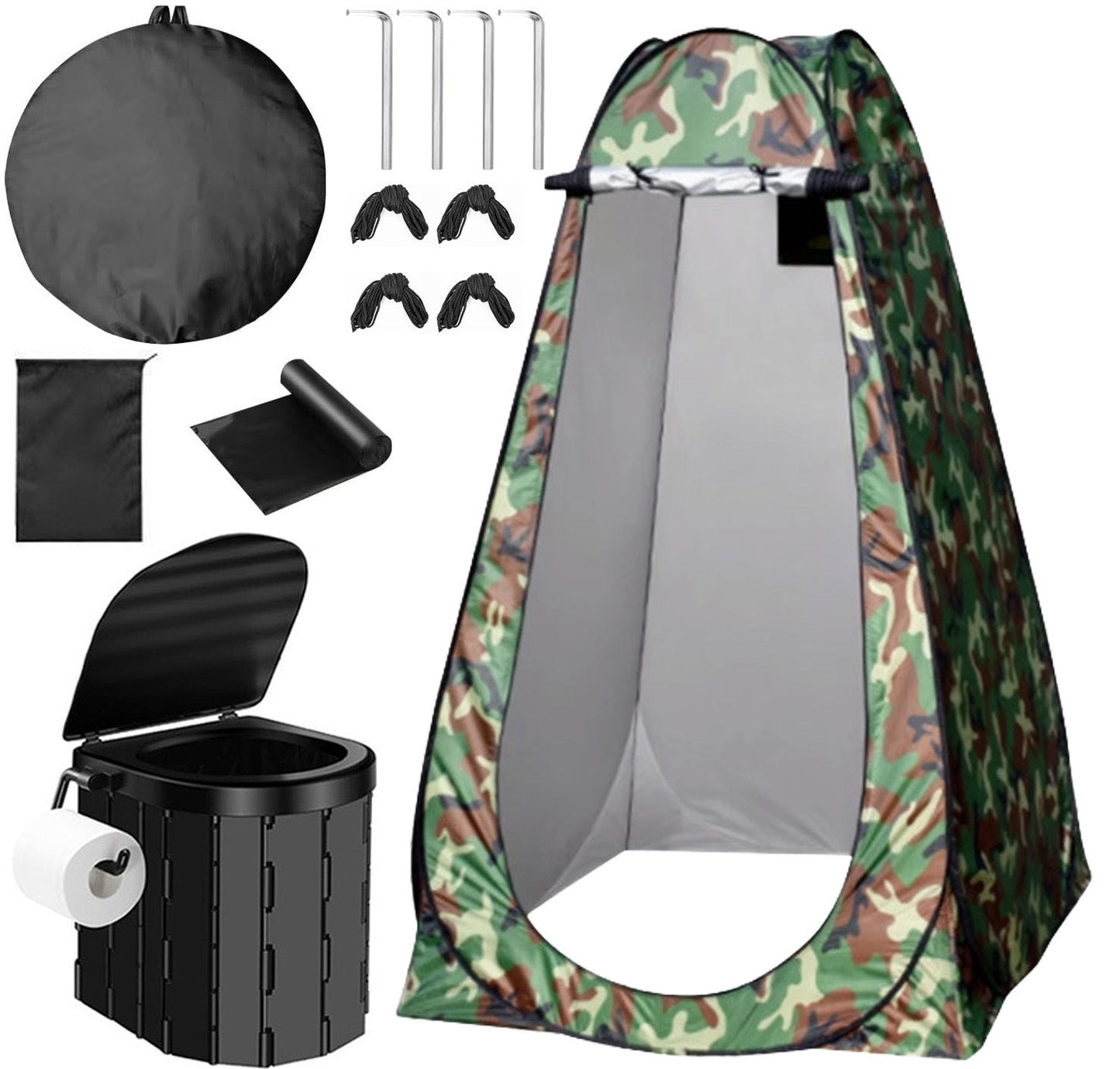 Tragbares Pop-up-Privatsphäre-Zelt und zusammenklappbares Camping-Toiletten-Kit mit vollständigem Zubehörset Brehn