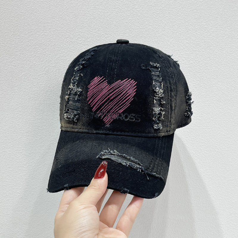 Damen Distressed Herz Bestickte Baseballmütze Brehn