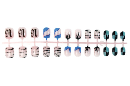 Kunstnagelset mit modernen grafischen Designs und schimmernden Akzenten Brehn