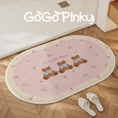 Plush Embroidered Teddy Chenille Non-Slip Bath Mat