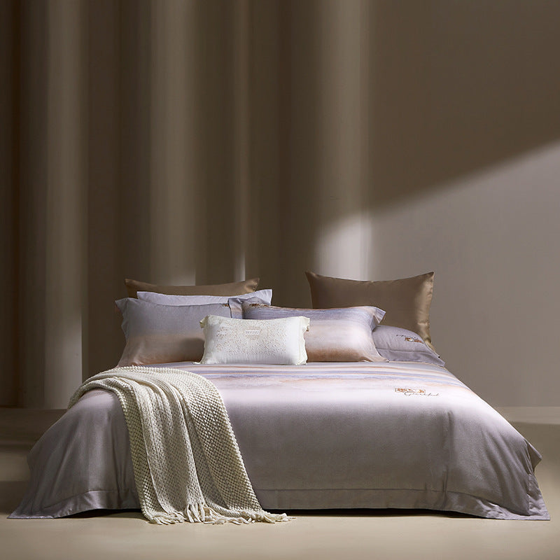 Marmoreffekt Baumwoll-Satin Bettbezug Set mit Strickdecke und Oxford-Kissenbezügen