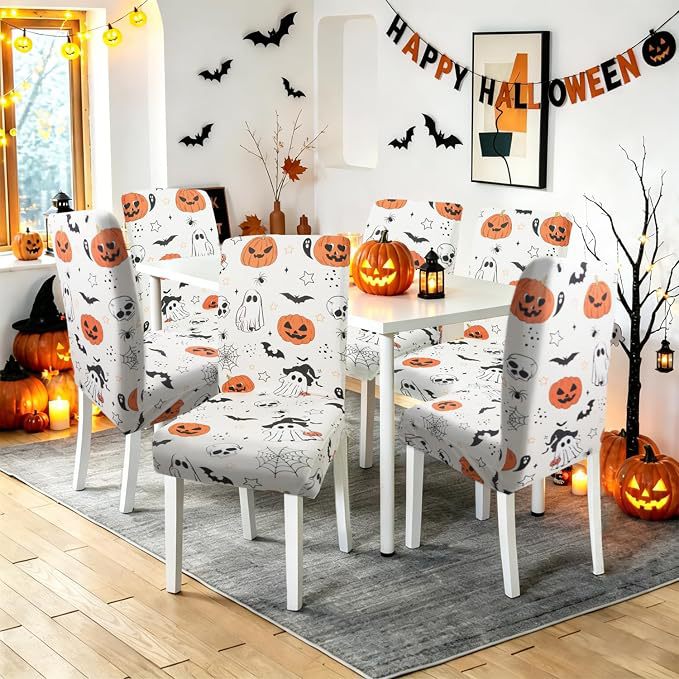 Stretch-Stuhlhusse mit Halloween-Motiv elastischer abnehmbarer Stuhlbezug
