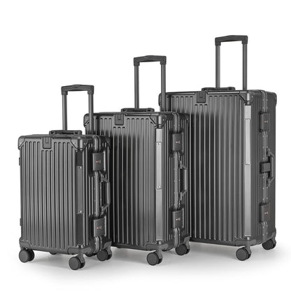 Hartschalen-Koffer Set aus Aluminium – Reisegepäck mit 360° Drehrollen, Teleskopgriff und Schließsystem