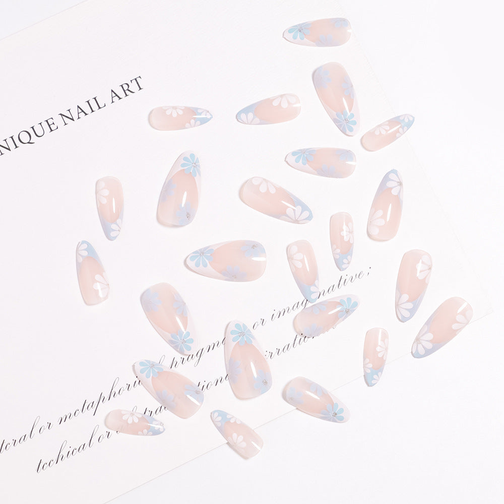 Spitzmandelförmige Press-On Nägel mit floralen Design Brehn
