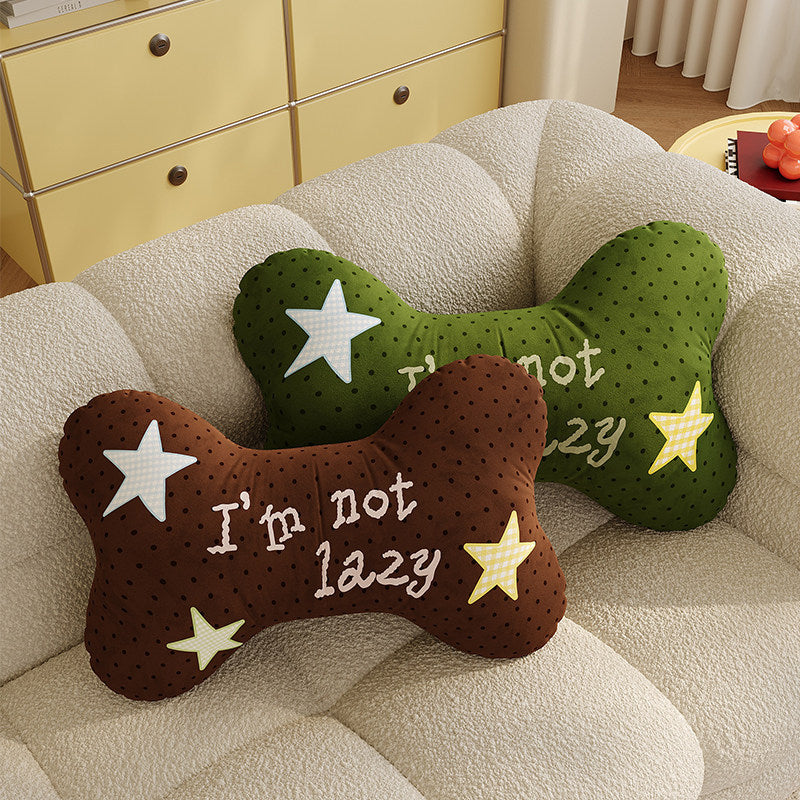 Decorative Bone-Shaped Throw Pillow with Slogan Embroidery
