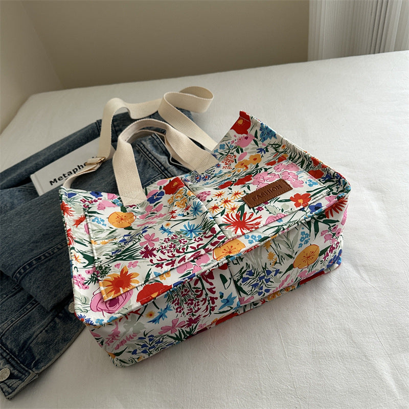 Blumenbedruckte Canvas Tragetasche