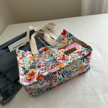Blumenbedruckte Canvas Tragetasche