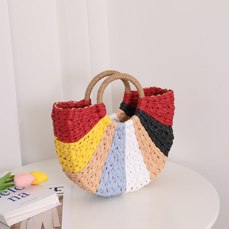 Damen Handgefertigte Basttasche mit buntem Design Brehn