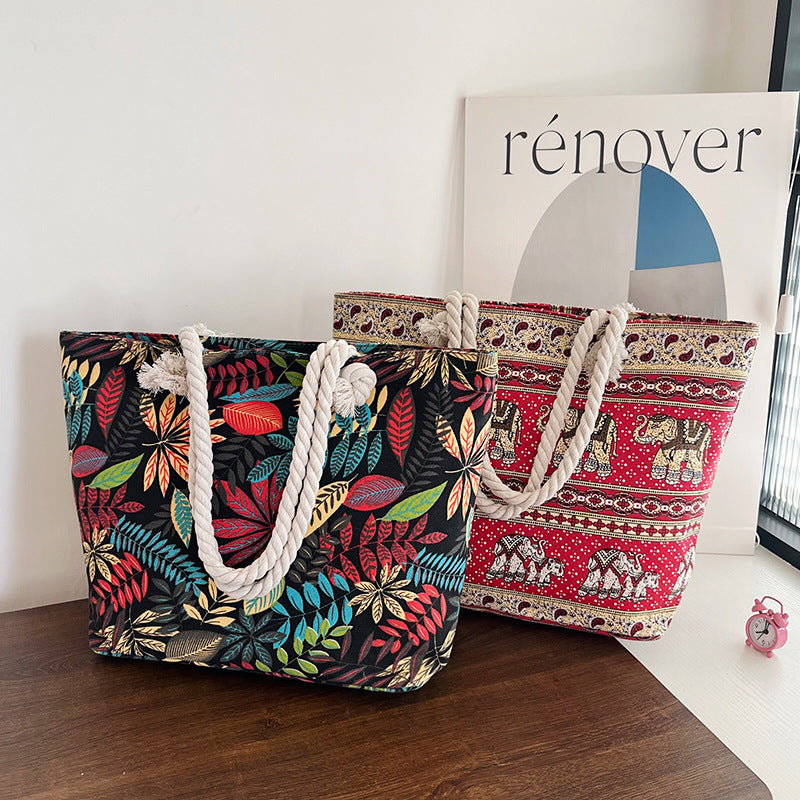 Gestreifter Canvas Strandtasche