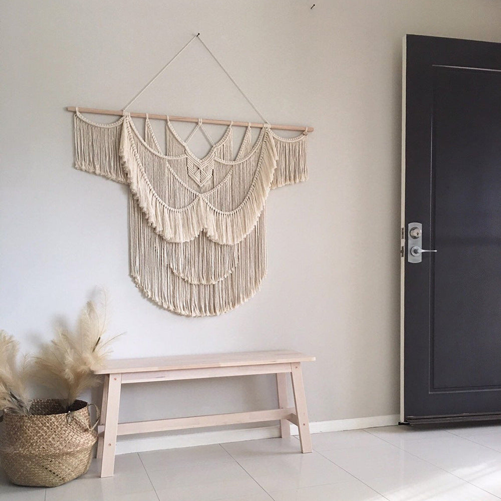 Elegante Makramee Wandbehang mit kunstvollen Fransen und Blättern