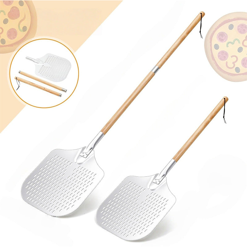 lange Griffe perforierte Pizzaschaufel Set mit Holzgriff Edelstahl Schneider und Dreieckserver Brehn