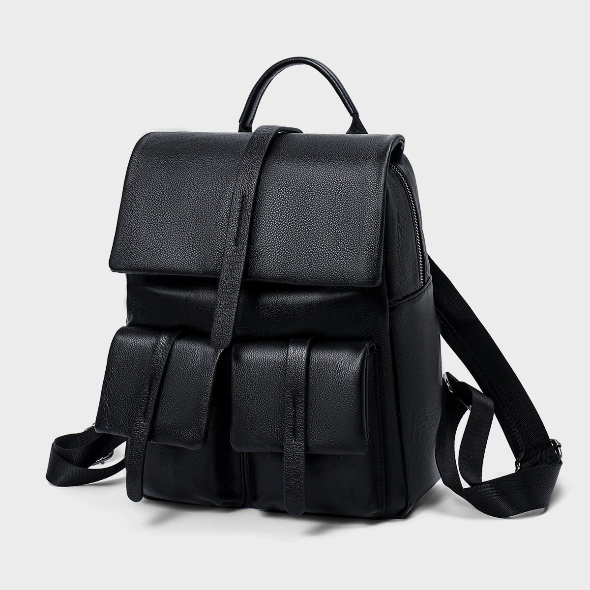 Leder Klappen-Rucksack mit doppelten Fronttaschen und Oberem Griff