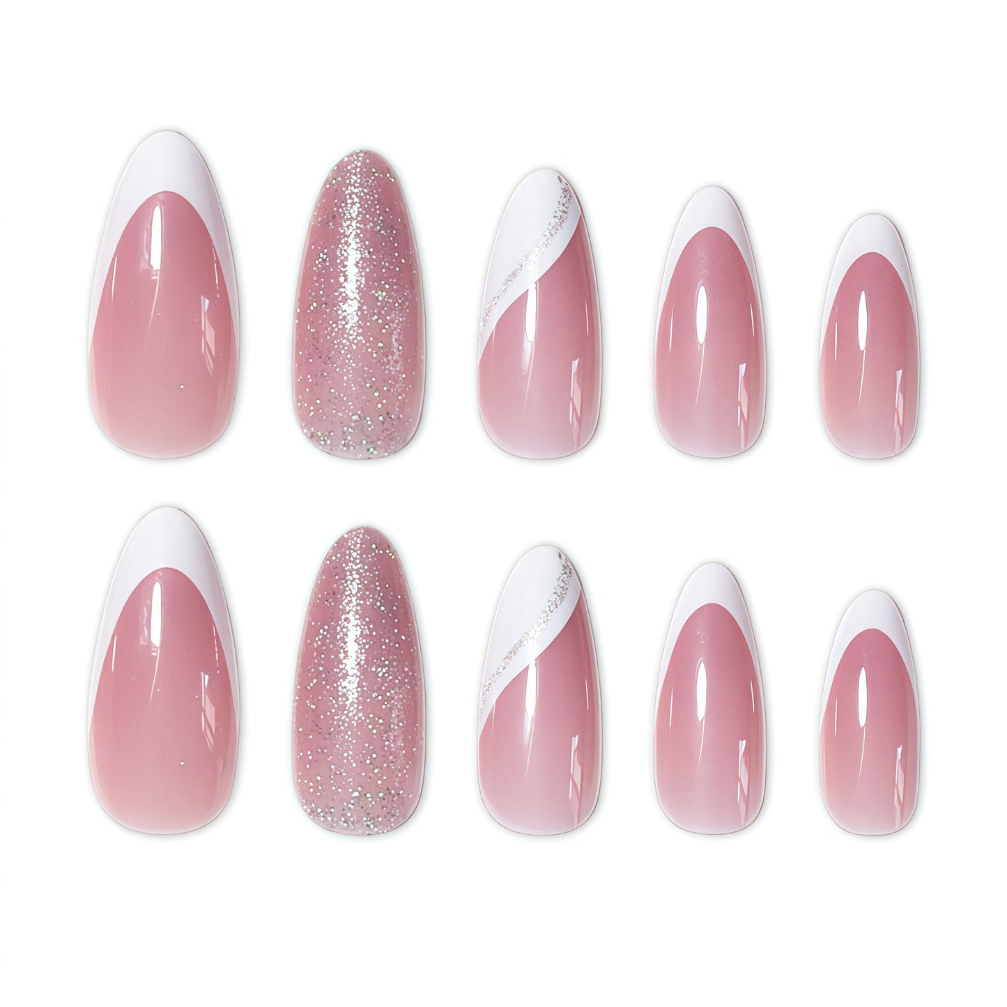 Elegante Glitzer French Tip Nagelkunst-Extensions Brehn