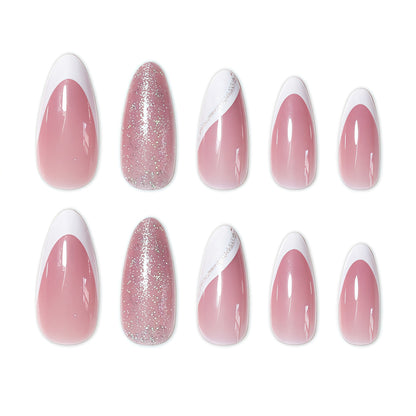 Elegante Glitzer French Tip Nagelkunst-Extensions Brehn