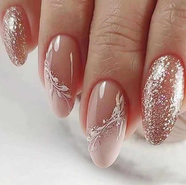 Glitzernde florale Nagelkunst Brehn