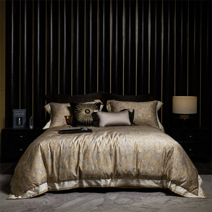 Luxus Satin Leopard-Print Bettbezug Set mit Kontrastbesatz