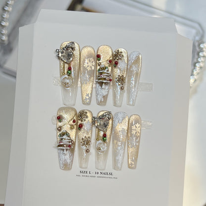 Schneeflocken-inspirierte Glitzer Press-On Nagel Set Brehn