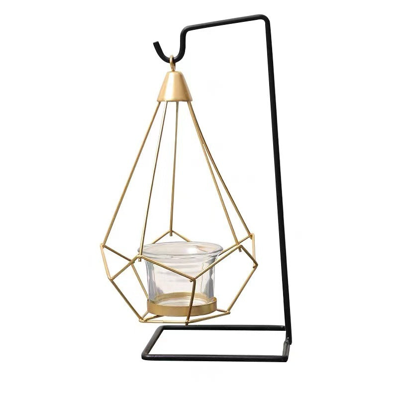 Dekoratives geometrisches hängendes Teelichthalter-Set mit Metallständern und Glasvotivhaltern Brehn