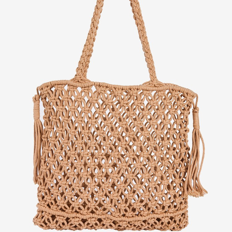 Damen Makramee Strandtasche mit eleganten Fransen Brehn