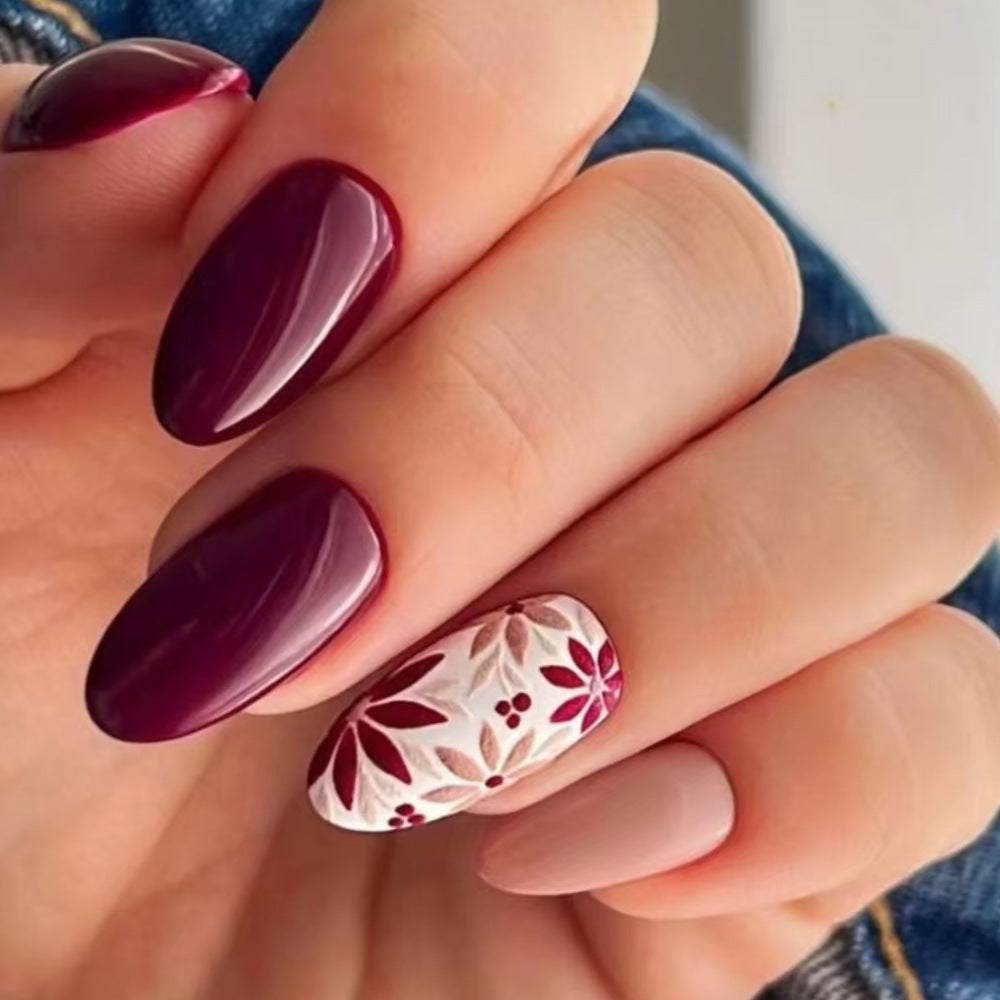 Elegante Floral-Akzent Press-On Nägel Brehn