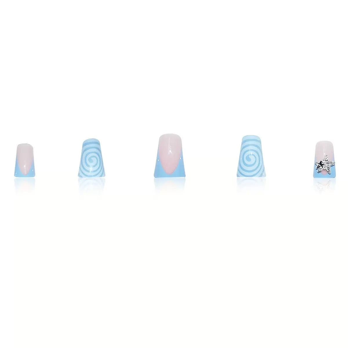 Künstlerisches Lange Press-On Nageldesign mit 3D Sternakzenten Brehn