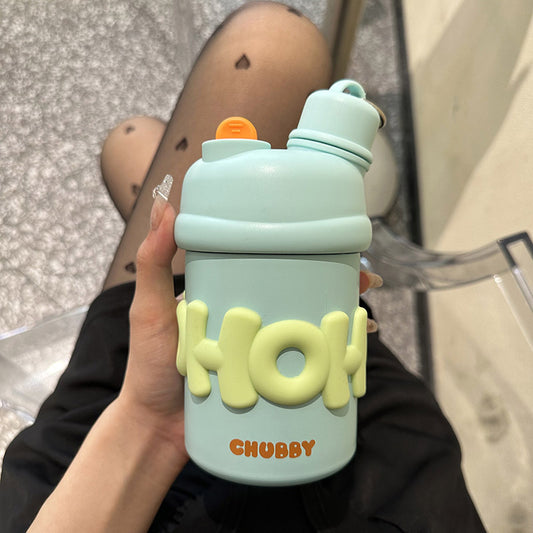 Damen isolierte Wasserflasche mit ergonomischem Tragegriff und fröhlichem Motiv Brehn