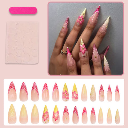 Kunstnagelset mit kreativem Blüten- und Wellenmotiv Brehn