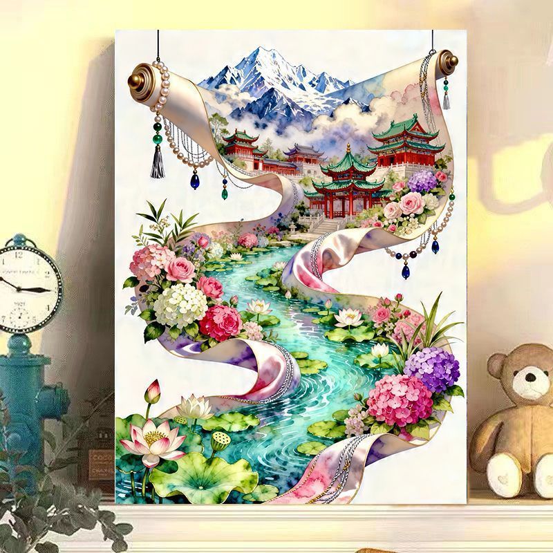 Elegante chinesische Landschaftsrollenkunstdruck Brehn