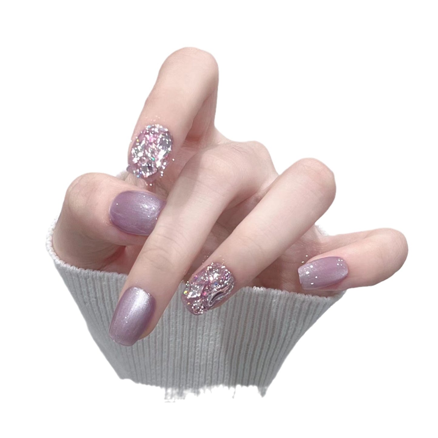 Elegante, glitzernd dekorierte Press-On-Nagelset Brehn
