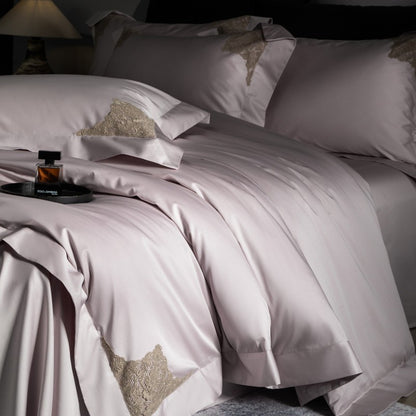 Luxus Sateen Bettbezug Set mit gestickten Eckenmotiven