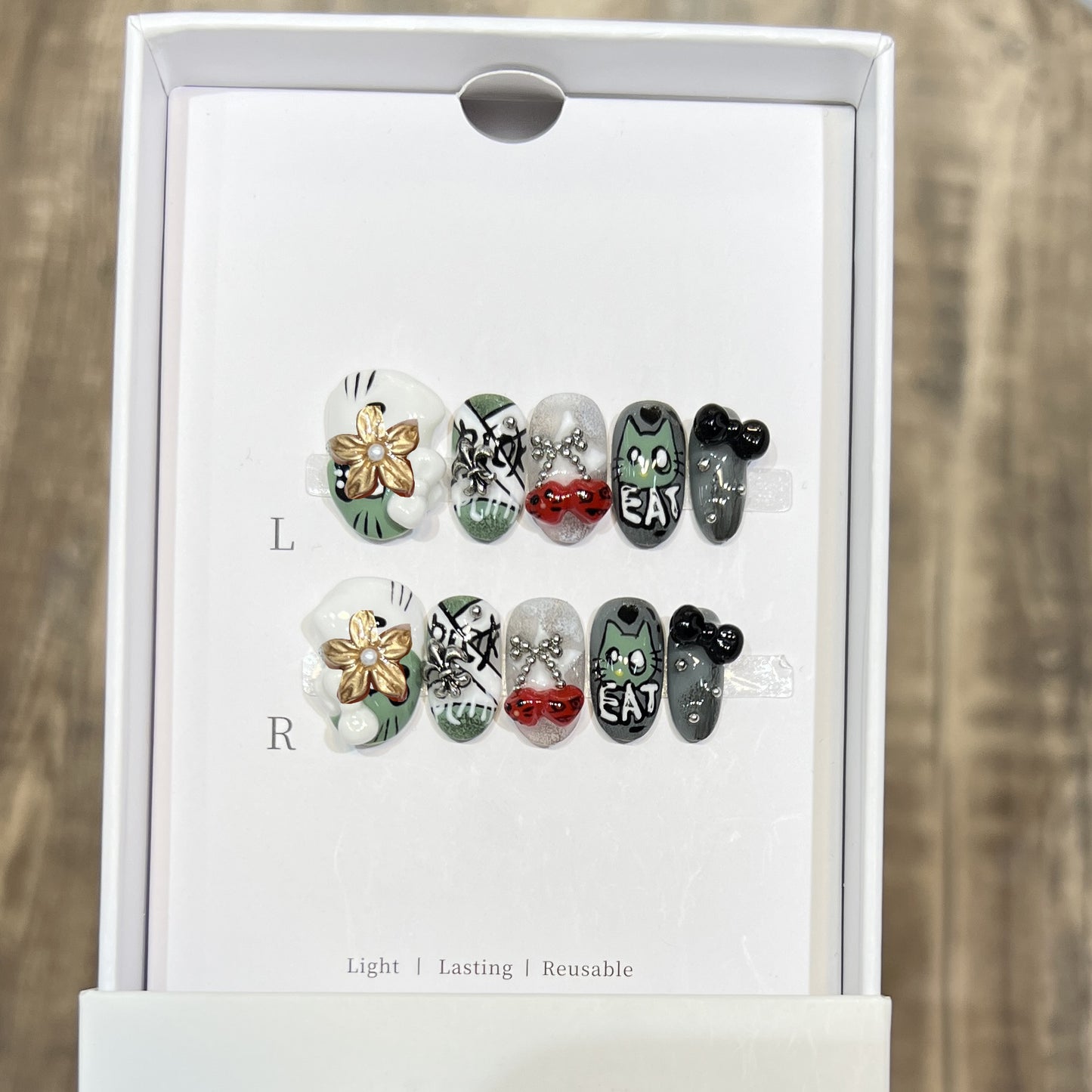 Verspieltes Charakterdesign Press-On Nagelkunstset Brehn