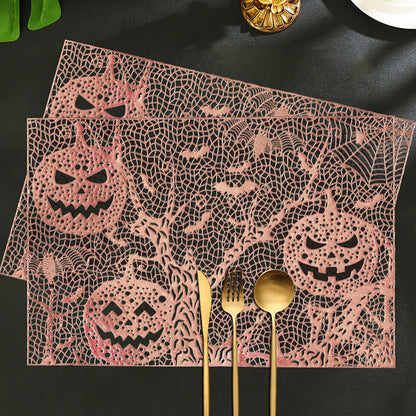 Halloween-Tischsets aus Kunststoff mit filigranem Kürbis- und Spinnennetz-Motiv