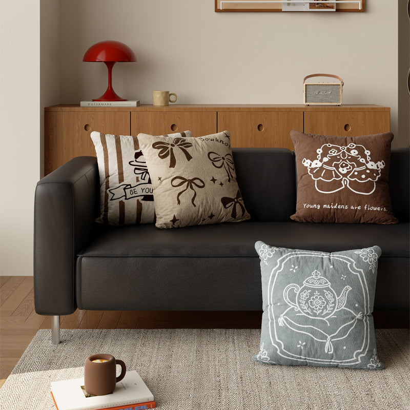 Decorative Plush Square Throw Pillow with Hand-Drawn Floral Maiden Print and Soft Microfiber Cover